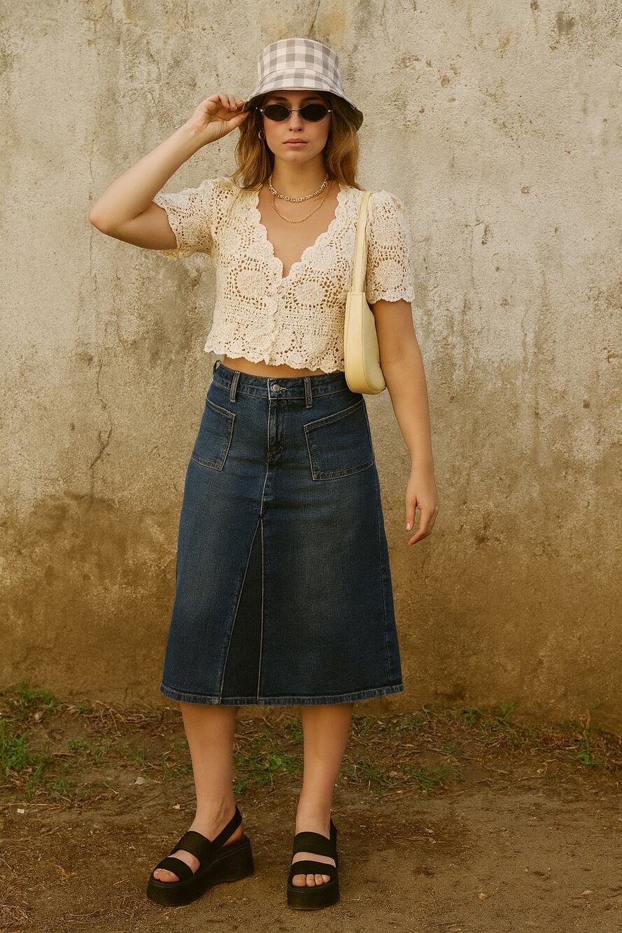 Vintage Y2K 2000s Hudson Mid-Length Denim Jean Long Skirt USA 30 Blue